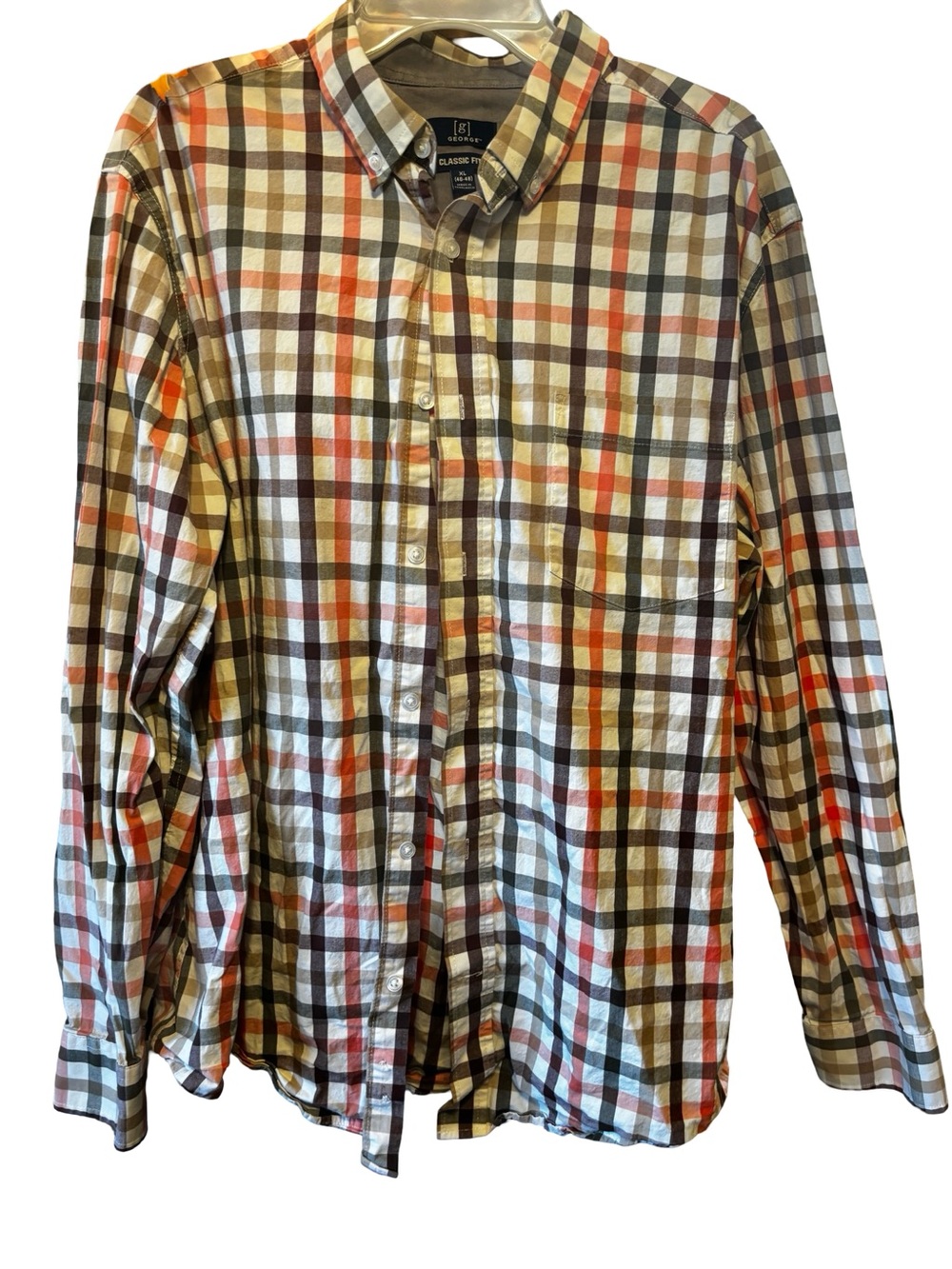 George Plaid Button-Down Shirt — Brown, White, Orange